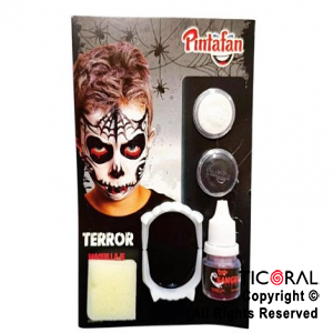 KIT MAQUILLAJE TERROR DRACU DIENTES 2 COLORES SANGRE DIENTES ESPONJA x 1